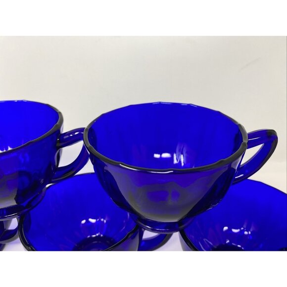 Set Of 6 Vintage New Martinsville Addie Cobalt Blue Glass Coffee Tea Cups 5.5 oz - Picture 5 of 10